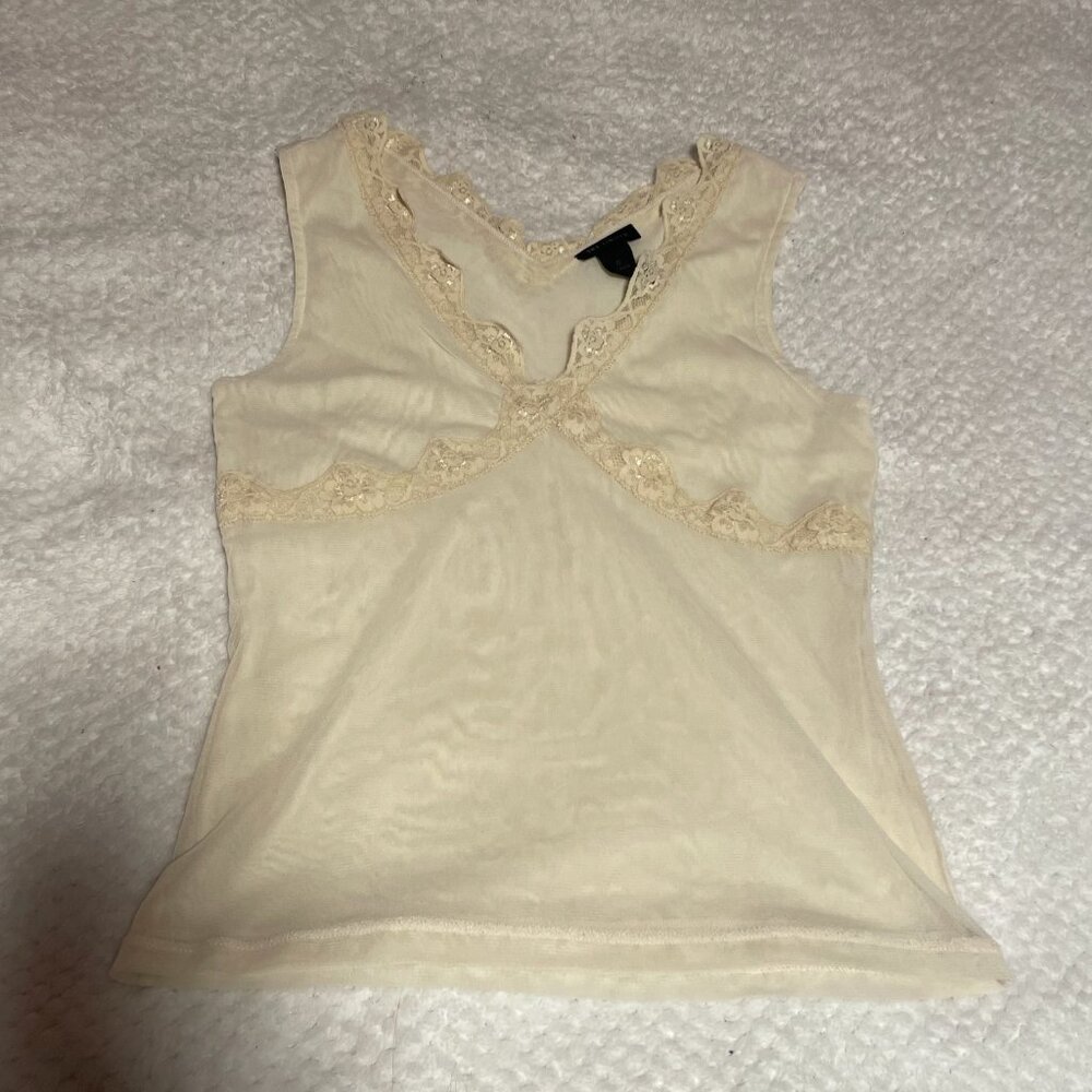 The Limited Cream Sheer Sleeveless Blouse lace trim